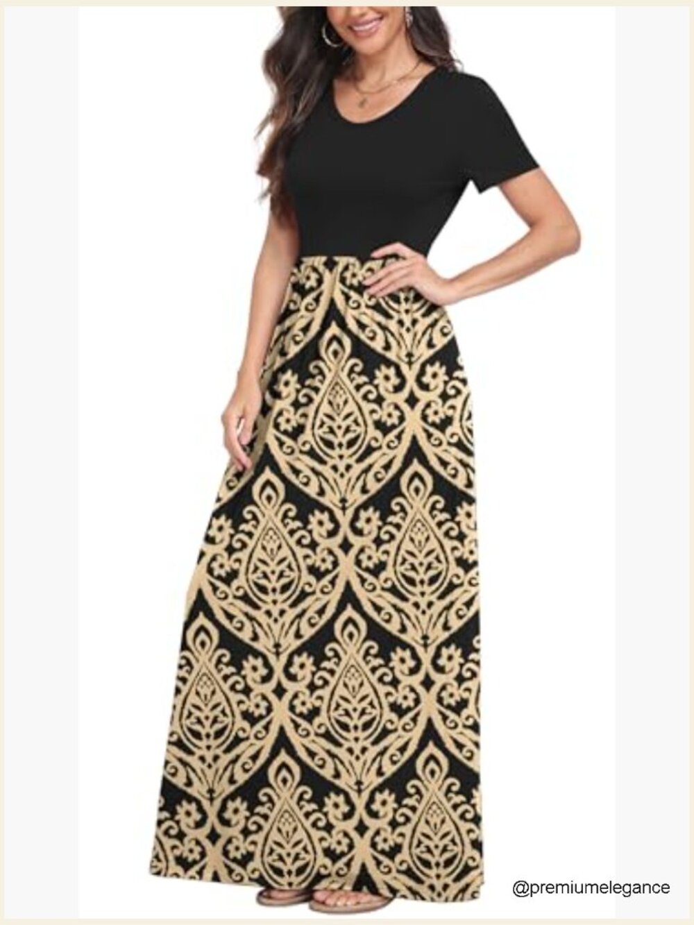 Petite Maxi Dress with Pockets, Short Sleeve, Flowy Summer Casual - Picture 6 of 7